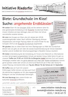 Flyer der Initiative Rixdorfer Grundschule in Neukölln
